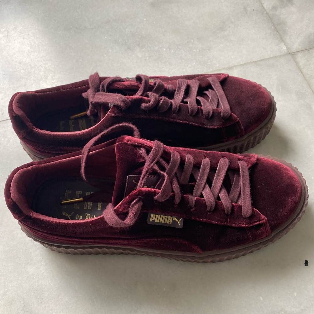 Rihanna fenty puma velvet burgundy creeper sneakers